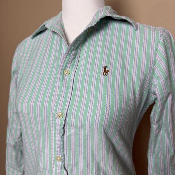 Polo Ralph Lauren Women’s Custom Fit Oxford Strip Shirt Size XS - Picture 2 of 10